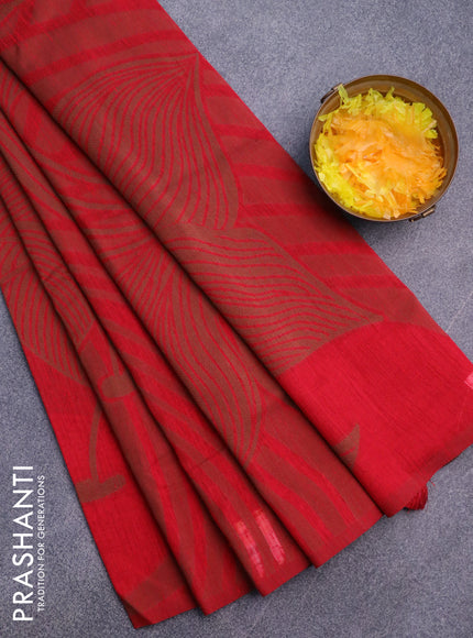 Banarasi semi matka silk saree red and brown with allover thread weaves in borderless style