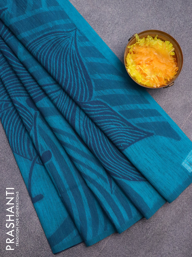 Banarasi semi matka silk saree cs blue and dark blue with allover thread weaves in borderless style