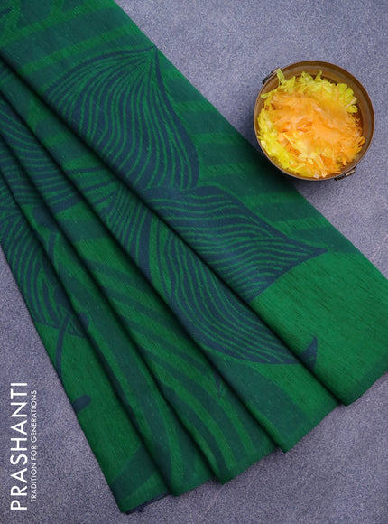 Banarasi semi matka silk saree green and blue with allover thread weaves in borderless style