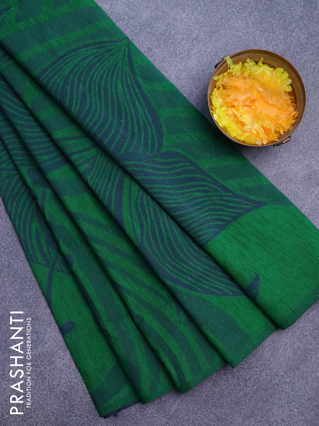 Banarasi semi matka silk saree green and blue with allover thread weaves in borderless style