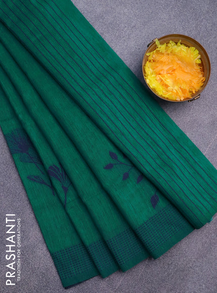 Banarasi semi matka silk saree teal green with thread woven buttas and thread woven border