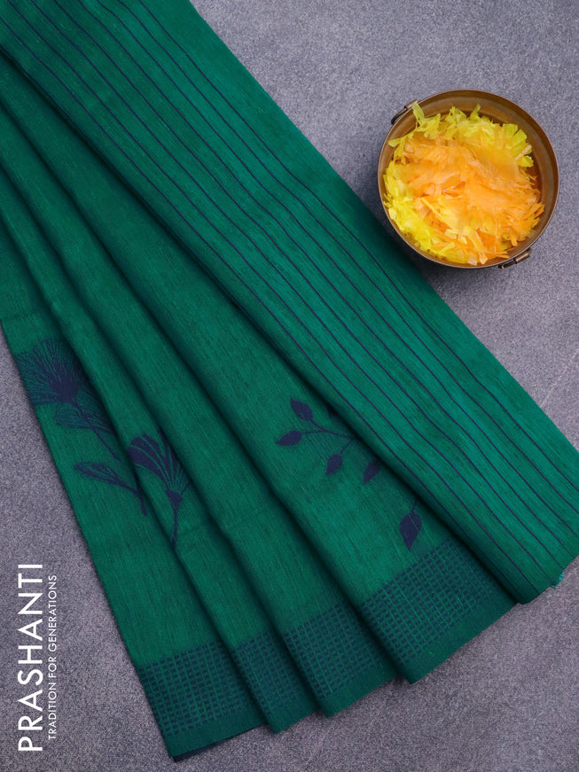 Banarasi semi matka silk saree teal green with thread woven buttas and thread woven border