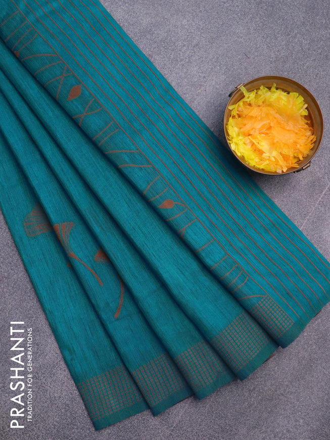 Banarasi semi matka silk saree teal blue with thread woven buttas and thread woven border