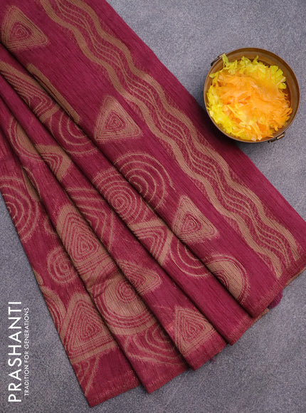 Banarasi semi matka silk saree wine shade with zari weaves in borderless style