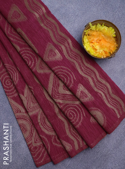 Banarasi semi matka silk saree dark pink with zari weaves in borderless style