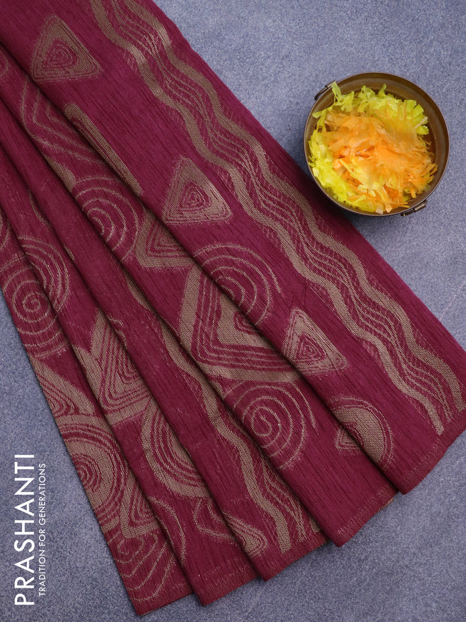 Banarasi semi matka silk saree dark pink with zari weaves in borderless style