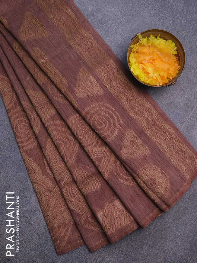 Banarasi semi matka silk saree brown with zari weaves in borderless style