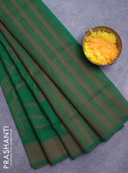 Banarasi semi matka silk saree green and brown with allover thread weaves and woven border