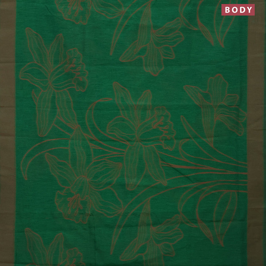 Banarasi semi matka silk saree green and brown with allover thread weaves and woven border