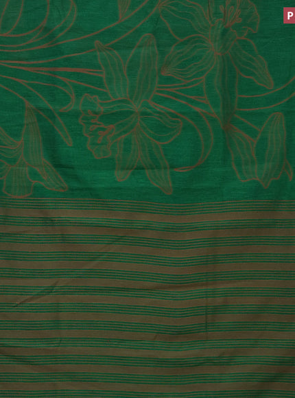 Banarasi semi matka silk saree green and brown with allover thread weaves and woven border