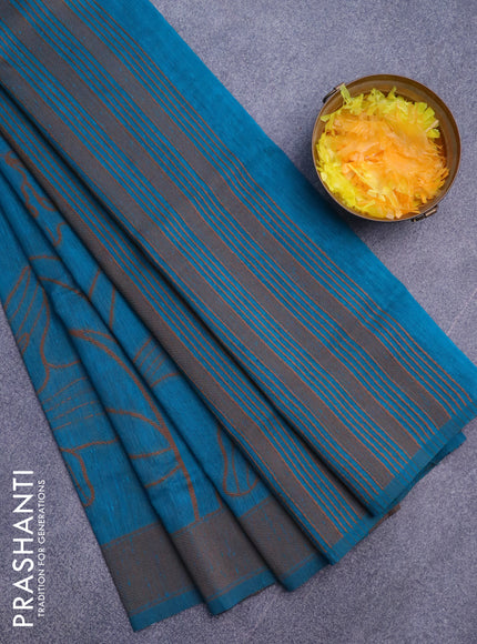 Banarasi semi matka silk saree cs blue and brown with allover thread weaves and woven border