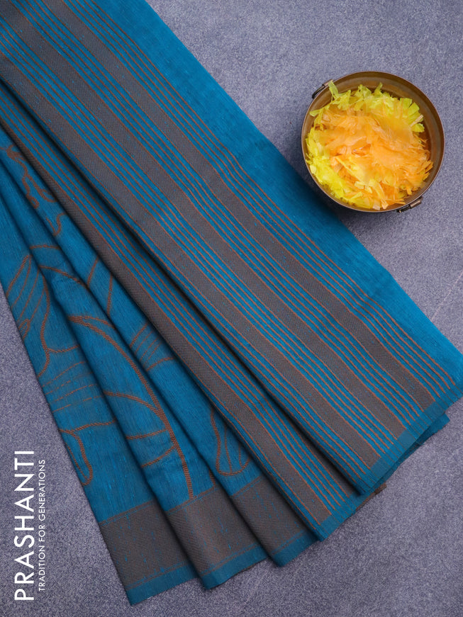 Banarasi semi matka silk saree cs blue and brown with allover thread weaves and woven border