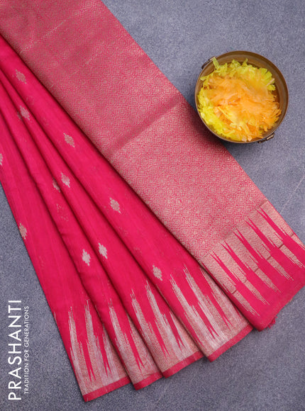 Banarasi semi matka silk saree pink with zari woven buttas and temple design zari woven border