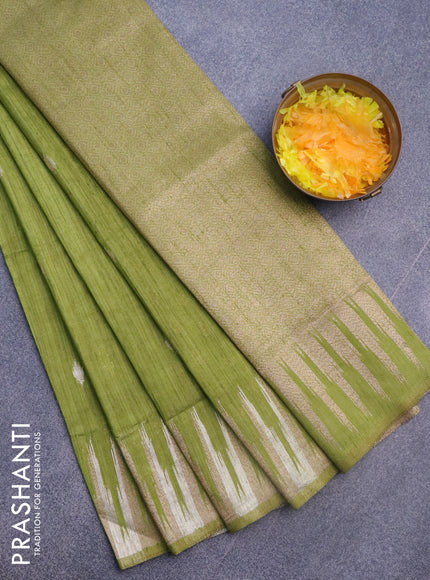 Banarasi semi matka silk saree lime green with zari woven buttas and temple design zari woven border