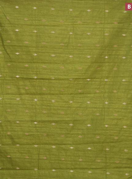 Banarasi semi matka silk saree lime green with zari woven buttas and temple design zari woven border