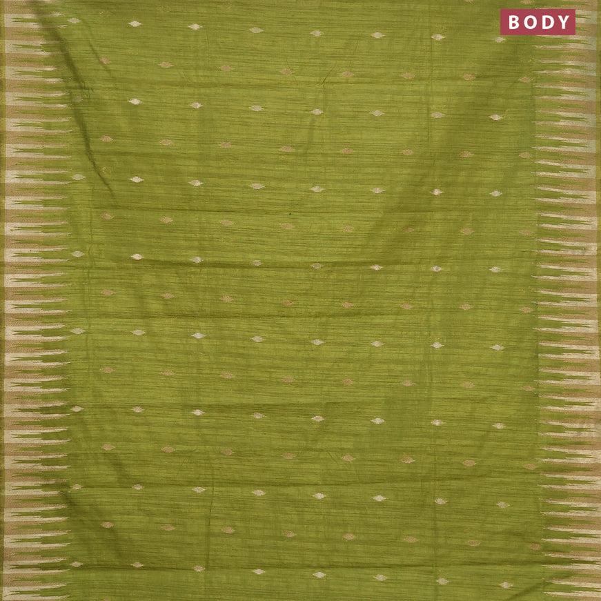 Banarasi semi matka silk saree lime green with zari woven buttas and temple design zari woven border