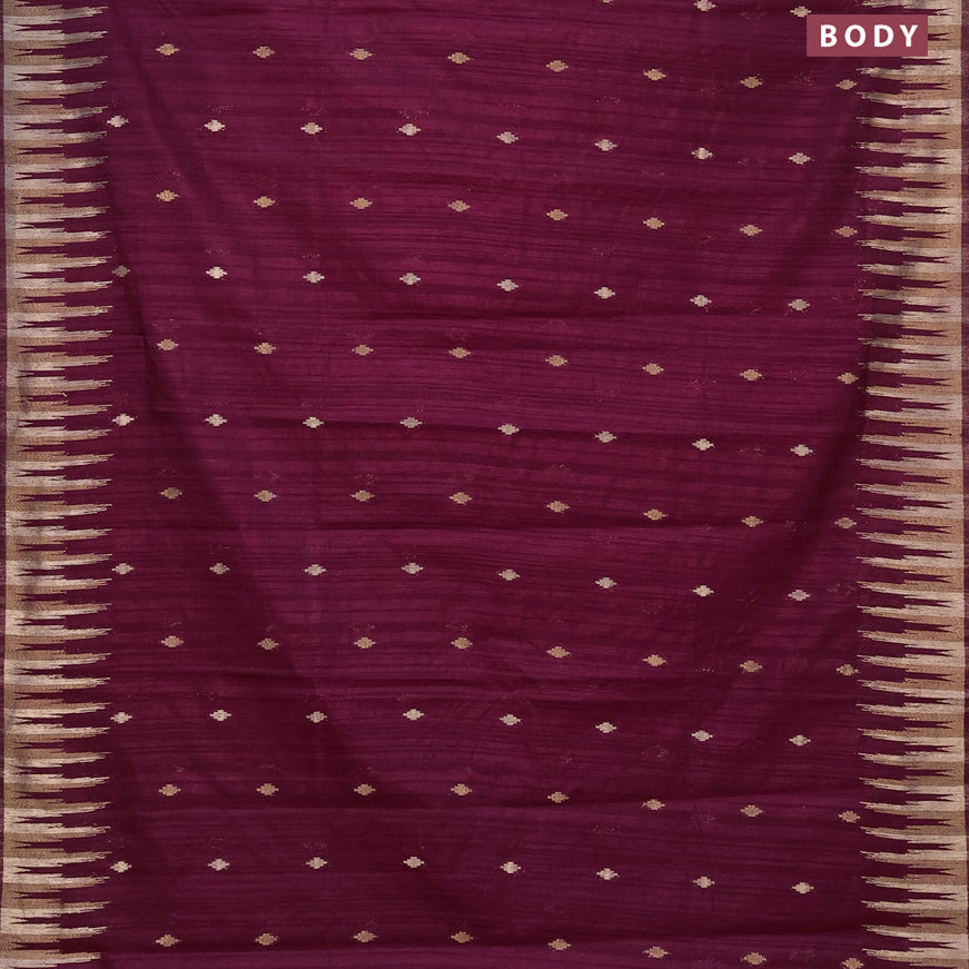 Banarasi semi matka silk saree wine shade with zari woven buttas and temple design zari woven border