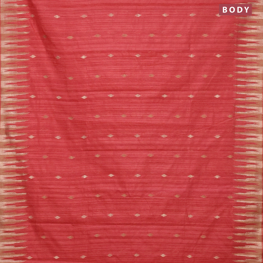 Banarasi semi matka silk saree rust shade with zari woven buttas and temple design zari woven border