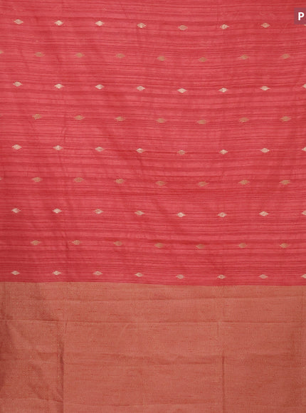 Banarasi semi matka silk saree rust shade with zari woven buttas and temple design zari woven border