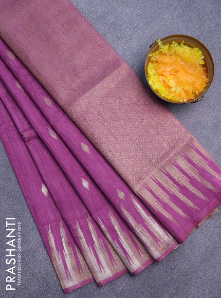 Banarasi semi matka silk saree purple shade with zari woven buttas and temple design zari woven border