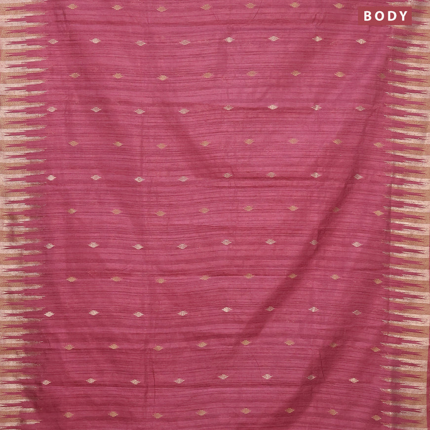 Banarasi semi matka silk saree onion pink with zari woven buttas and temple design zari woven border