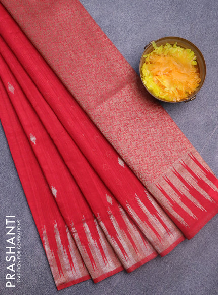 Banarasi semi matka silk saree red with zari woven buttas and temple design zari woven border