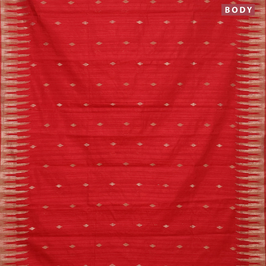 Banarasi semi matka silk saree red with zari woven buttas and temple design zari woven border