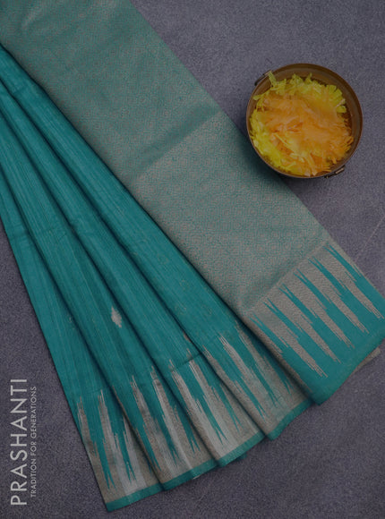 Banarasi semi matka silk saree light blue with zari woven buttas and temple design zari woven border