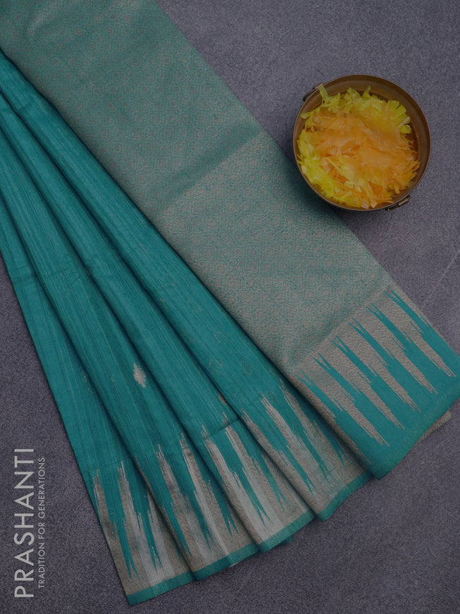 Banarasi semi matka silk saree light blue with zari woven buttas and temple design zari woven border