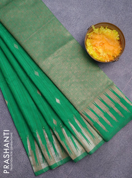 Banarasi semi matka silk saree green with zari woven buttas and temple design zari woven border