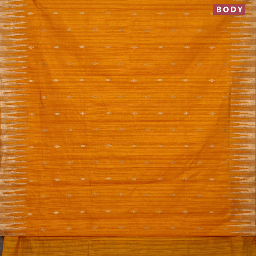 Banarasi semi matka silk saree mango yellow with zari woven buttas and temple design zari woven border