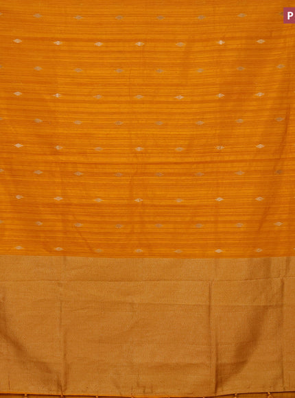 Banarasi semi matka silk saree mango yellow with zari woven buttas and temple design zari woven border