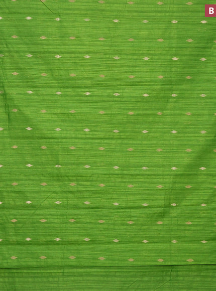 Banarasi semi matka silk saree lime green with zari woven buttas and temple design zari woven border