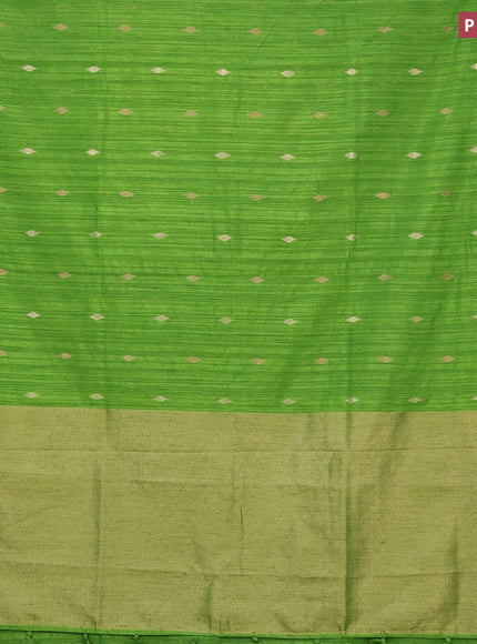 Banarasi semi matka silk saree lime green with zari woven buttas and temple design zari woven border