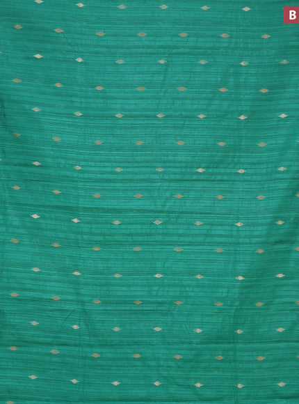 Banarasi semi matka silk saree teal green shade with zari woven buttas and temple design zari woven border