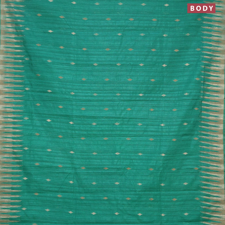 Banarasi semi matka silk saree teal green shade with zari woven buttas and temple design zari woven border