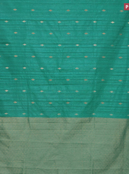 Banarasi semi matka silk saree teal green shade with zari woven buttas and temple design zari woven border