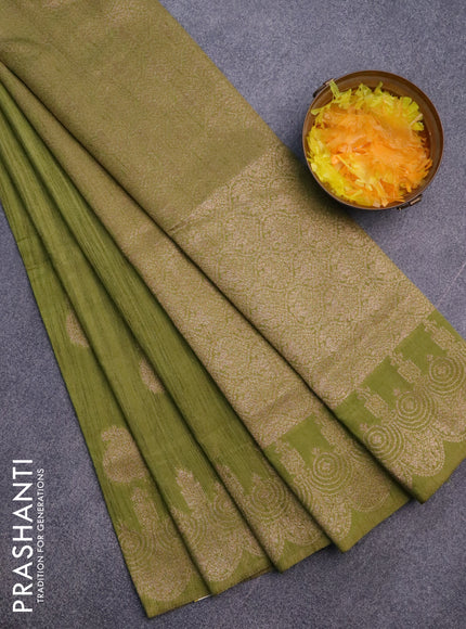 Banarasi semi matka silk saree mehendi green with zari woven buttas and zari woven border