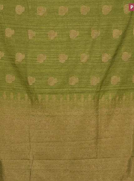 Banarasi semi matka silk saree mehendi green with zari woven buttas and zari woven border