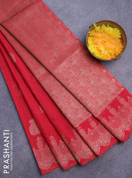 Banarasi semi matka silk saree red with zari woven buttas and zari woven border