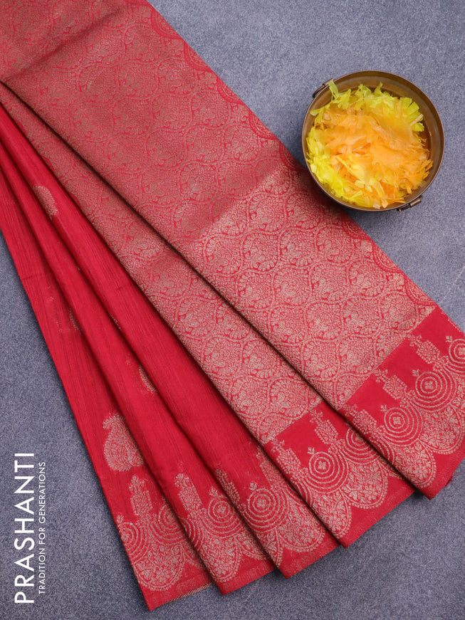 Banarasi semi matka silk saree red with zari woven buttas and zari woven border