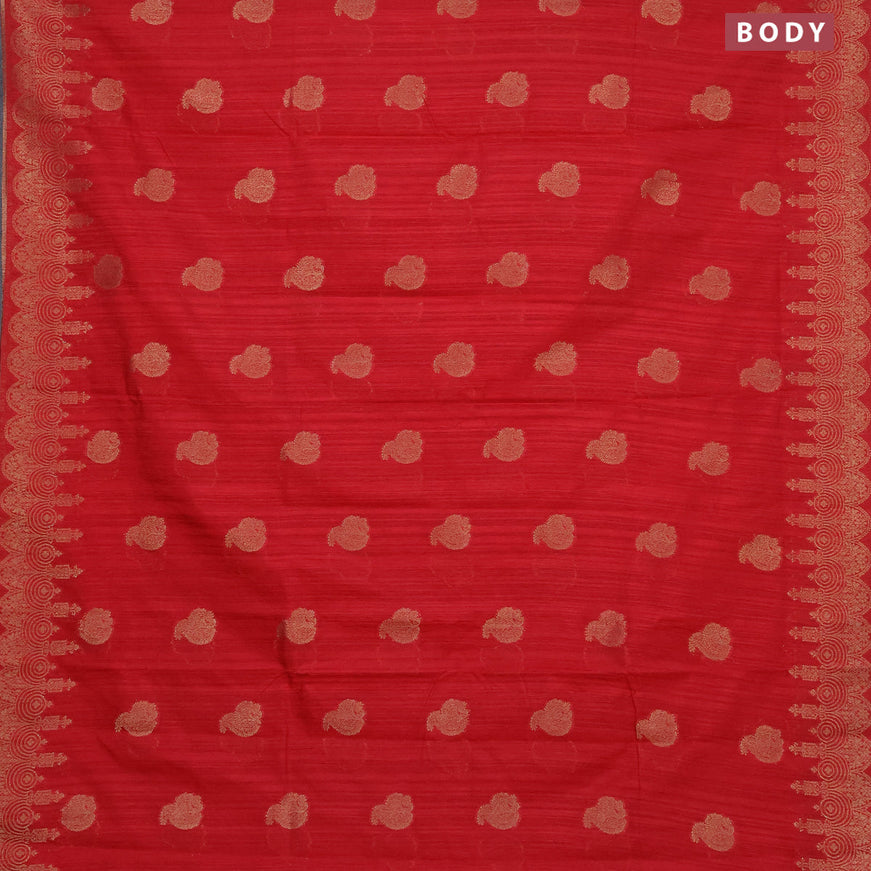 Banarasi semi matka silk saree red with zari woven buttas and zari woven border