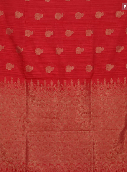 Banarasi semi matka silk saree red with zari woven buttas and zari woven border