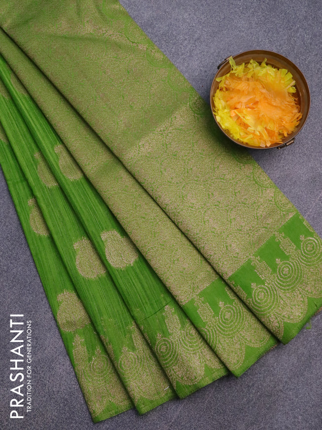 Banarasi semi matka silk saree light green with zari woven buttas and zari woven border