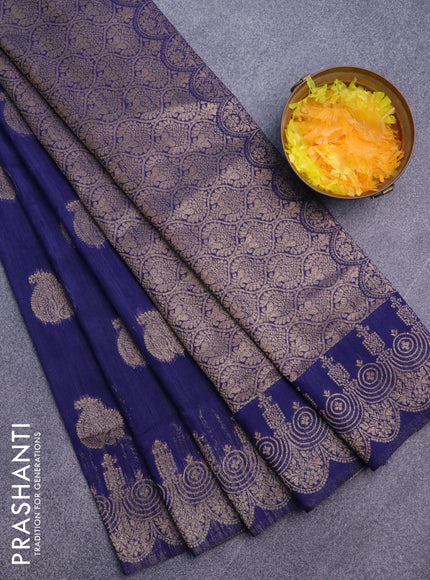 Banarasi semi matka silk saree navy blue with zari woven buttas and zari woven border