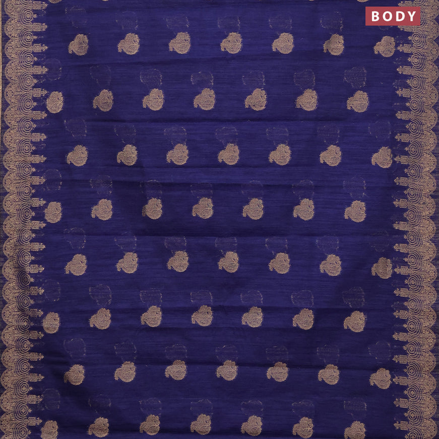 Banarasi semi matka silk saree navy blue with zari woven buttas and zari woven border