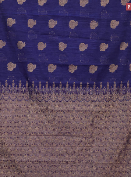 Banarasi semi matka silk saree navy blue with zari woven buttas and zari woven border