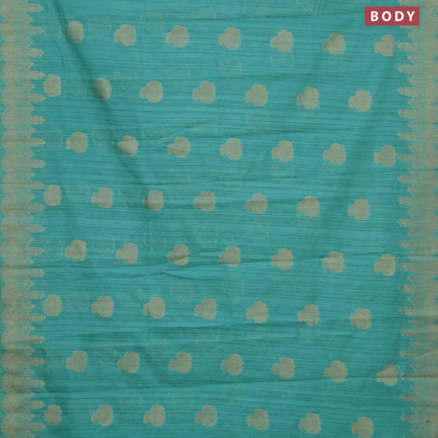 Banarasi semi matka silk saree teal green shade with zari woven buttas and zari woven border