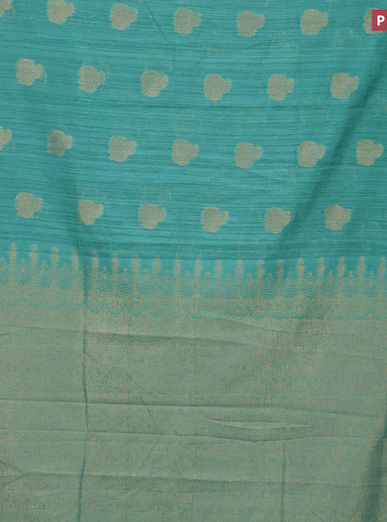 Banarasi semi matka silk saree teal green shade with zari woven buttas and zari woven border