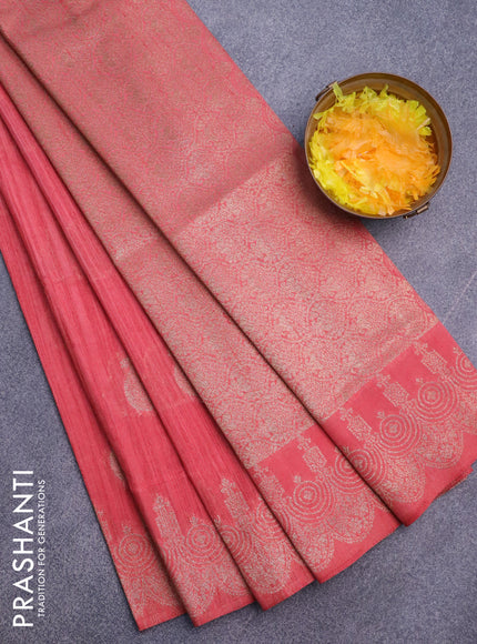 Banarasi semi matka silk saree peach shade with zari woven buttas and zari woven border